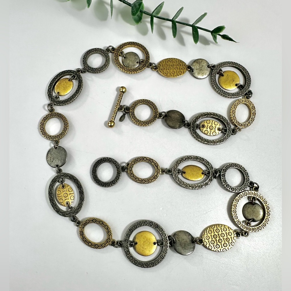 💛Vintage Premier Designs Antiqued Two-Tone Round Link Necklace